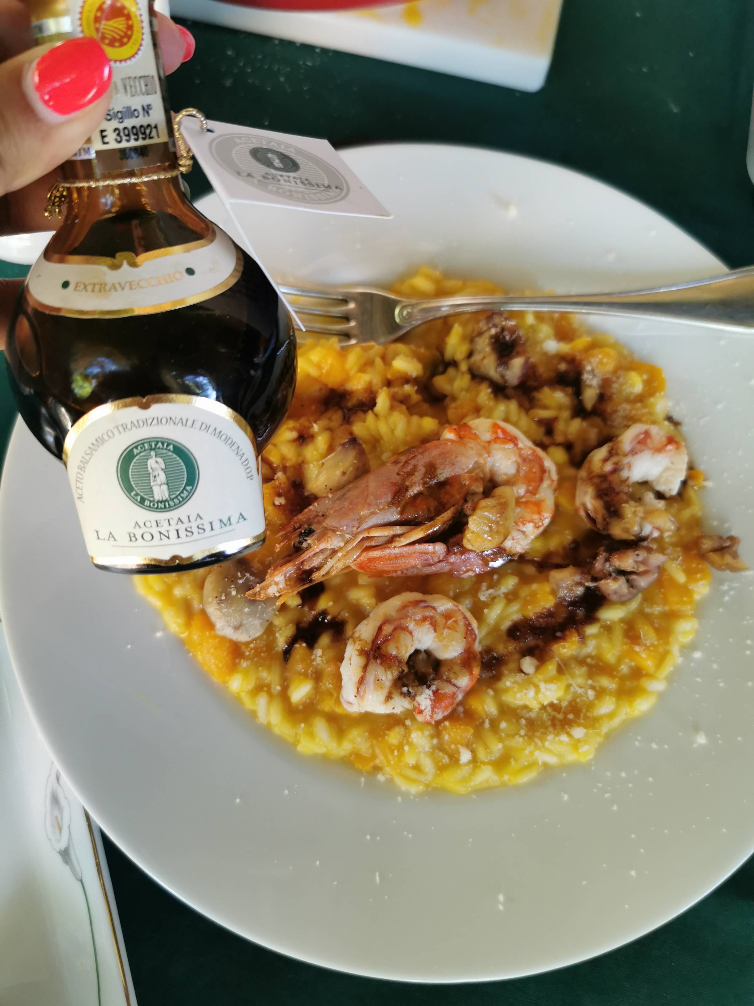 Risotto alla zucca e gamberi all'Aceto Balsamico