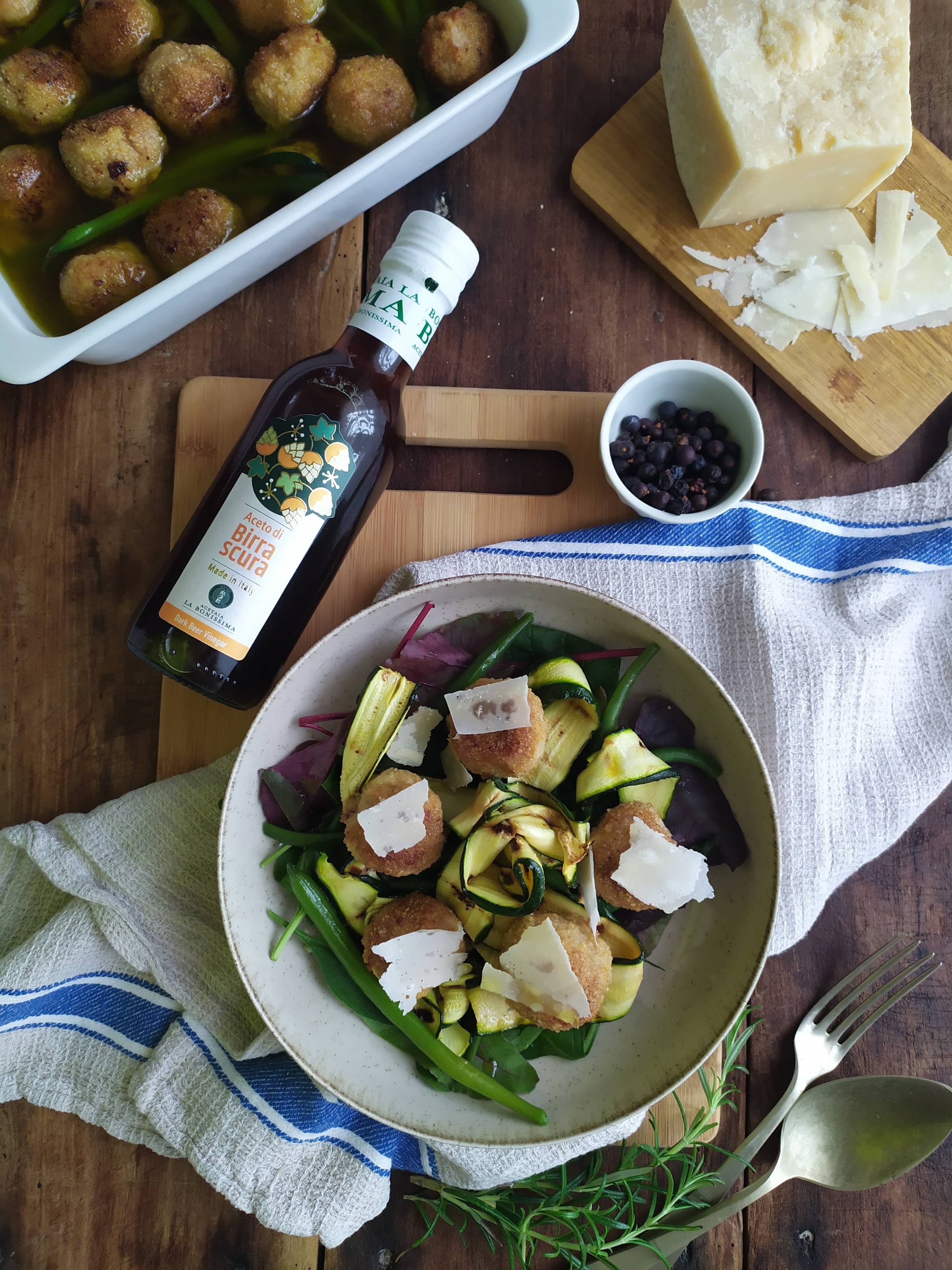 Polpette e verdure in carpione all'Aceto di Birra Scura